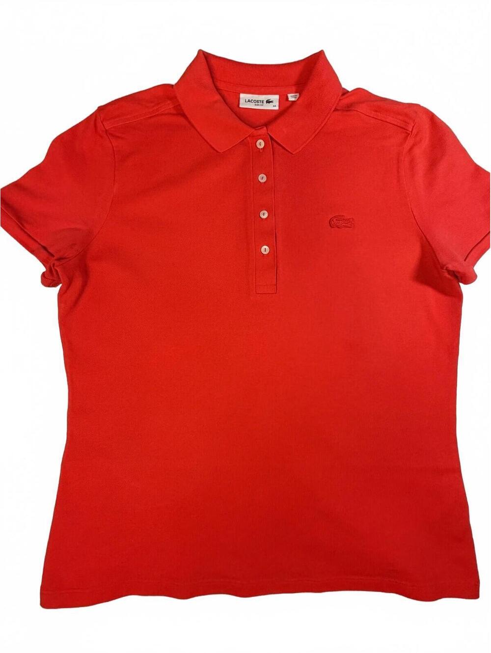 Lacoste Slim Fit Polo Shirt Womens Size 44 L XL Red Orange Short Sleeve Pique